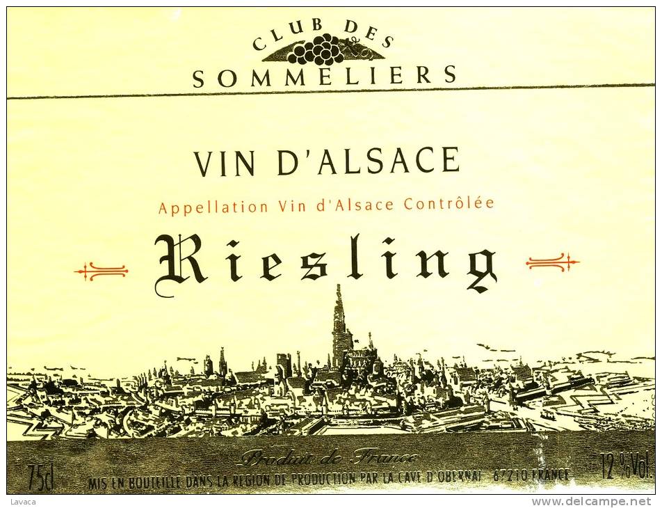 Etiquette De Vin Alsace De Cave Obernai - Riesling - Riesling