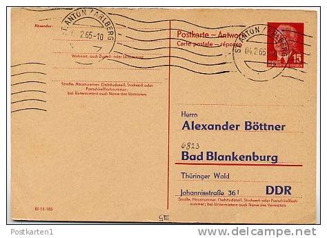 DDR P65 A Antwort-Postkarte ZUDRUCK BÖTTNER #4  DV III-18-185  St. ANTON ARLBERG 1965 - Privé Postkaarten - Gebruikt