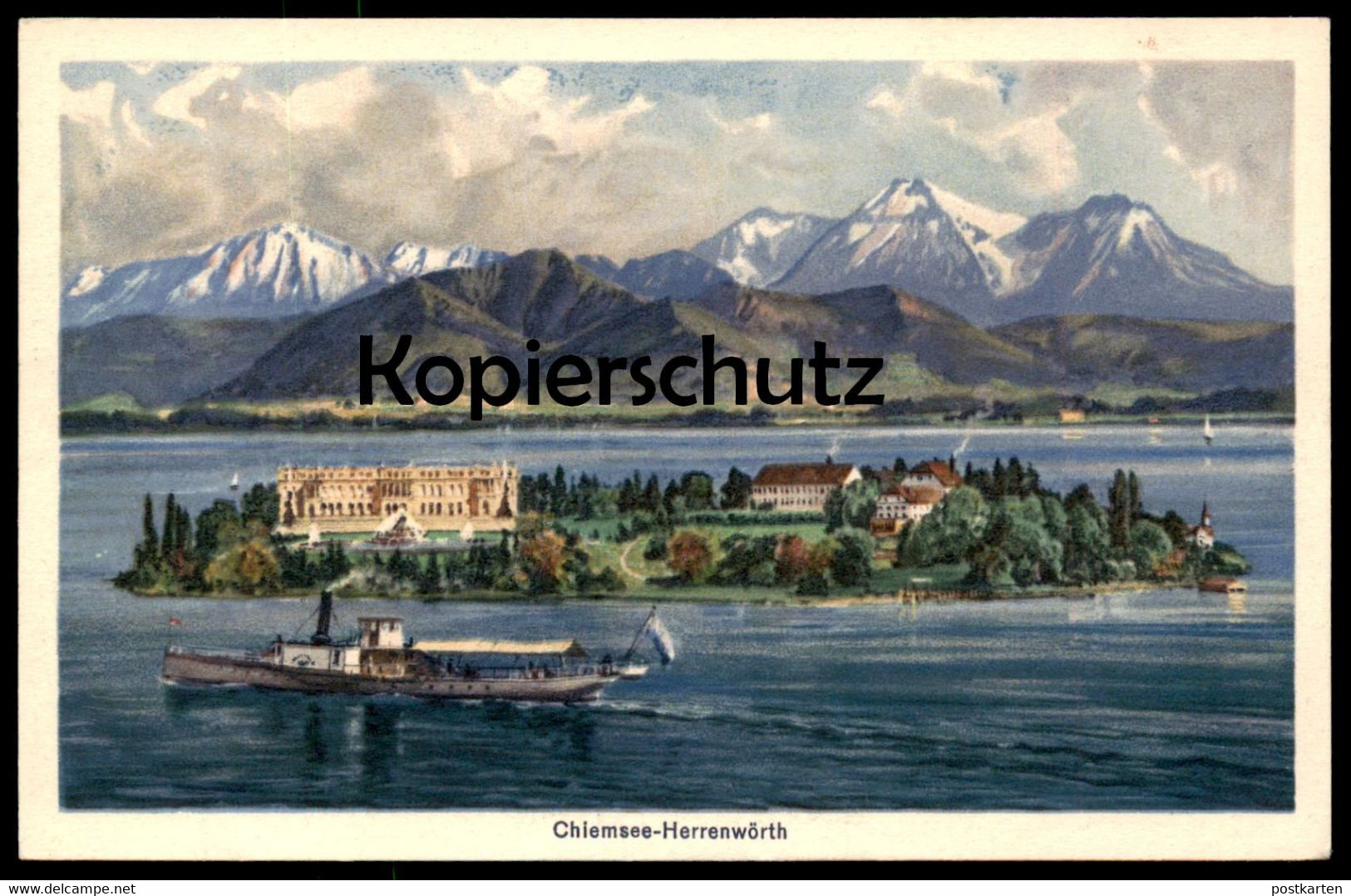 ALTE POSTKARTE CHIEMSEE HERRENWÖRTH HERRENCHIEMSEE Dampfer Schiff Steam Ship Bateau à Vapeur Cpa Postcard - Chiemgauer Alpen