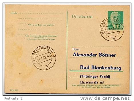 DDR  P68  Postkarte  PRIVATER ZUDRUCK  BÖTTNER Saalfeld  1962 - Private Postcards - Used