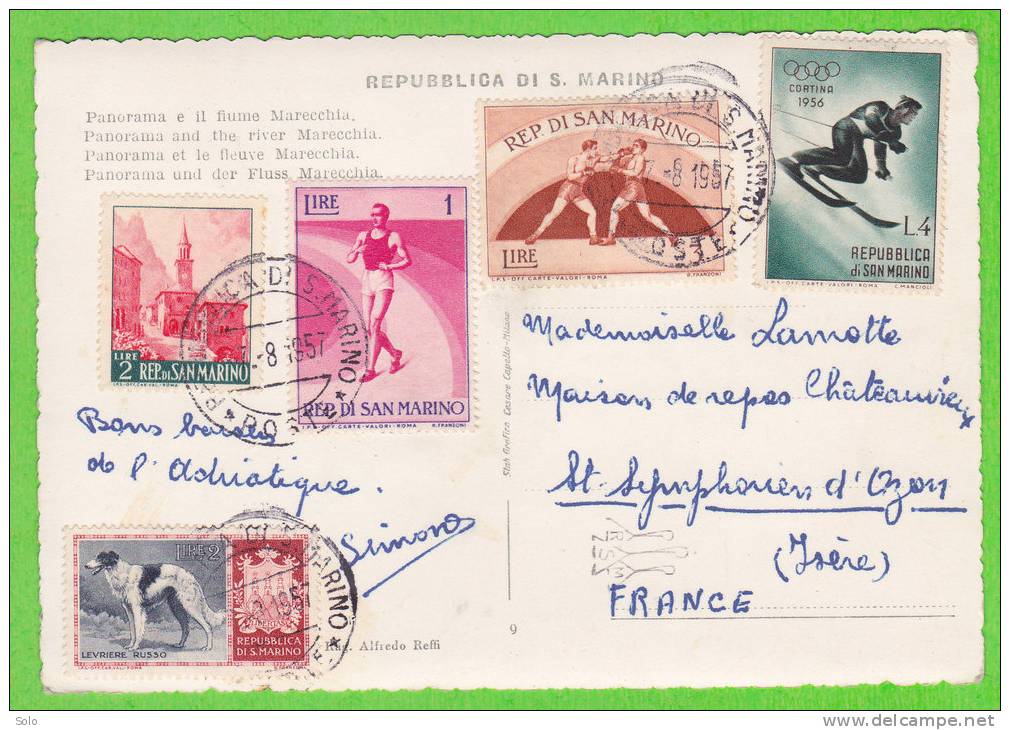 Sur CP - SAN MARIN - 5 Timbres (Cachet De 1957) - Storia Postale