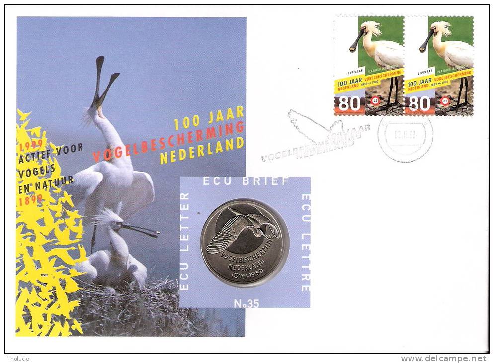 Nederland-Oiseau-Ornithologie-Protection Des Oiseaux-Spatule-Platalea Leucorodia-Paire-1999-ECU Letter-Brief N°35 - Colecciones Completas