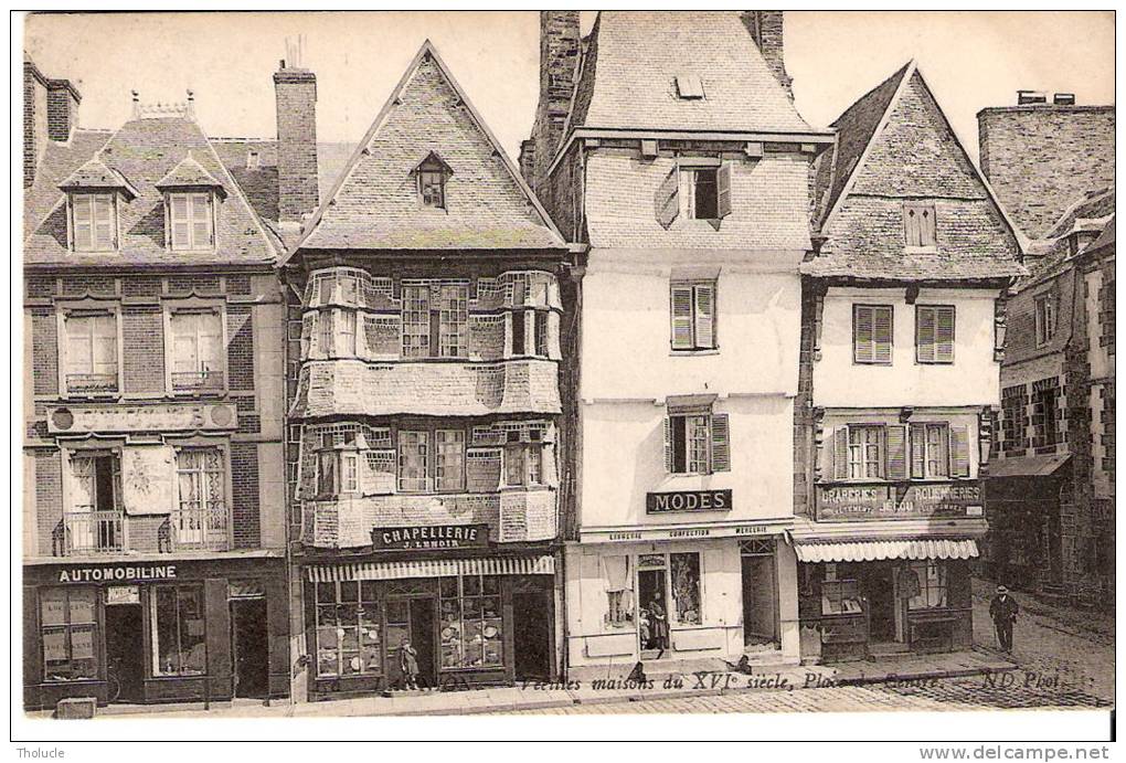 Lannion- (Côtes D´Armor)-1909-Place Du Centre-Vieilles Maisons Du XVIe- Magasins -Chapelleries Lenoir- Pub. Automobiline - Lannion