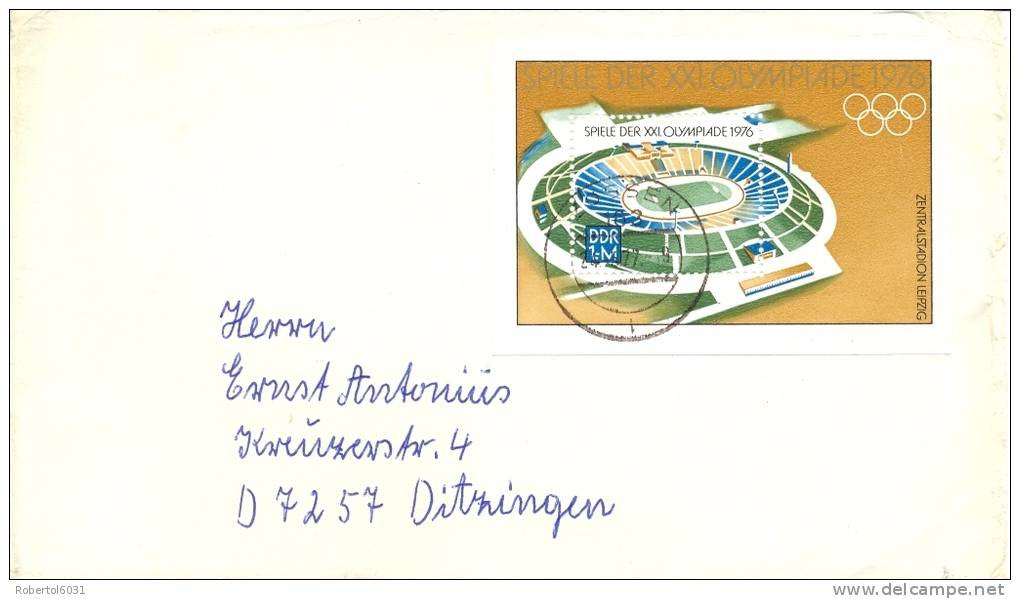 Germany DDR 1977 Cover With Souvenir Sheet 1 DM 21th Summer Olympic Games In Montreal 1976 - Estate 1976: Montreal