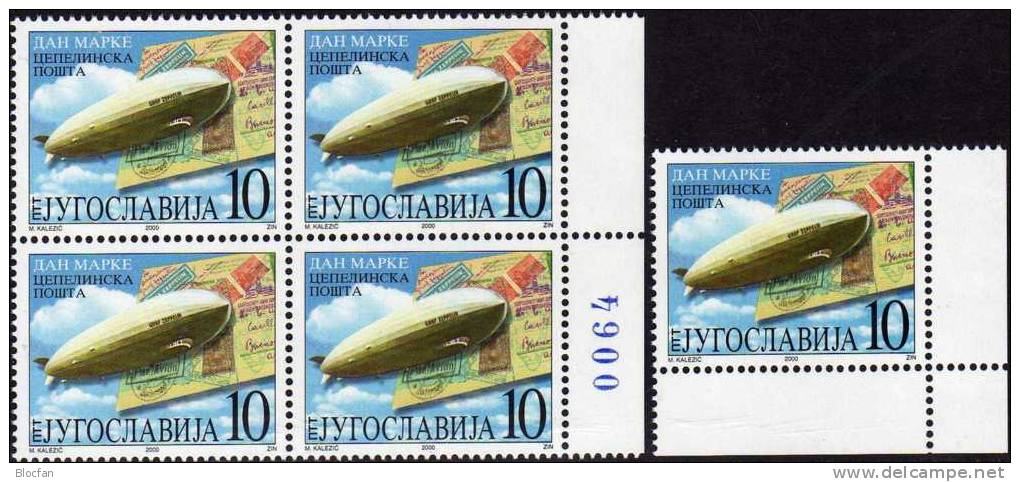 Tag Der Briefmarke 2000 Jugoslawia 2984ER Plus 4-Block ** 25€ Zeppelin-Postkarte Bf Bloc Philatelic Sheet Of YUGOSLAVIJA - Zeppelins