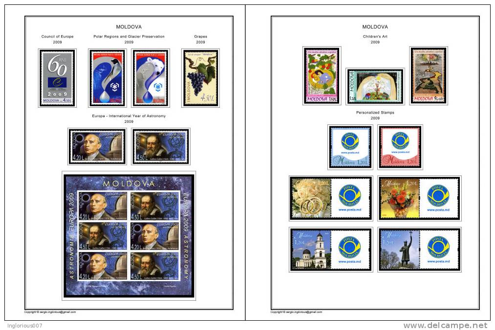 MOLDOVA STAMP ALBUM PAGES 1991-2011 (100 color illustrated pages)