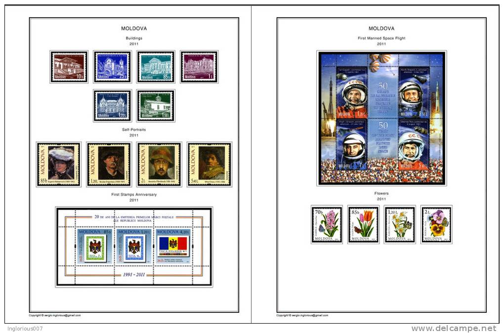 MOLDOVA STAMP ALBUM PAGES 1991-2011 (100 color illustrated pages)