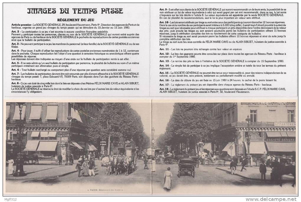 PARIS (75) REPRODUCTION CPA Editée Par La SOCIETE GENERALE Pour Le Concours "Images Du Temps Passé" LOT De 12 + 1 Double - Regionale Spiele