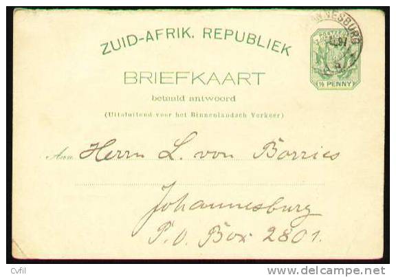 TRANSVAAL 1897 - REPLY ENTIRE POSTAL CARD Of ½ Penny Within Johannesburg - Transvaal (1870-1909)