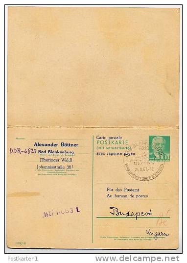 DDR P70 I Postkarte Mit Antwort PRIVATER ZUDRUCK BÖTTNER #2 Sost. AEROFILA BUDAPEST 1967 - Privé Postkaarten - Gebruikt