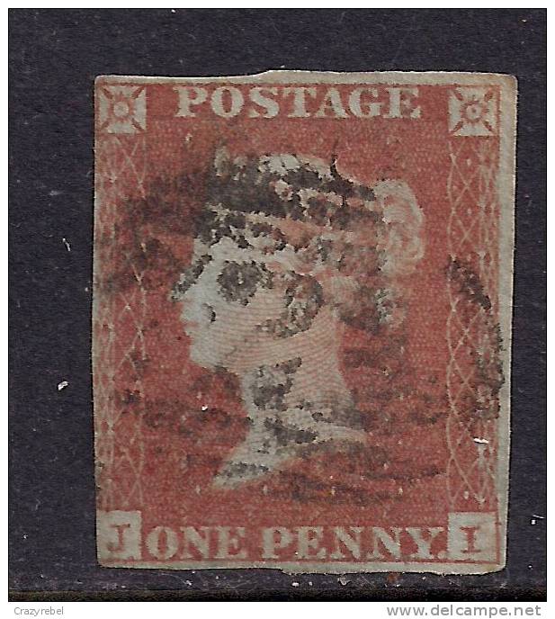 GB 1841 - 52 QV 1d PENNY RED IMPERF BLUED PAPER ( J & I ) USED STAMP .( G543 ) - Oblitérés