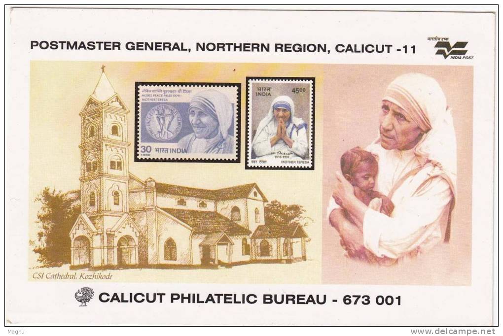 Mother Theresa Picture Postcard, Department  Of Post, Famous People, Noble Prize, Child In Hand, CSI Cathedral, - Mère Teresa