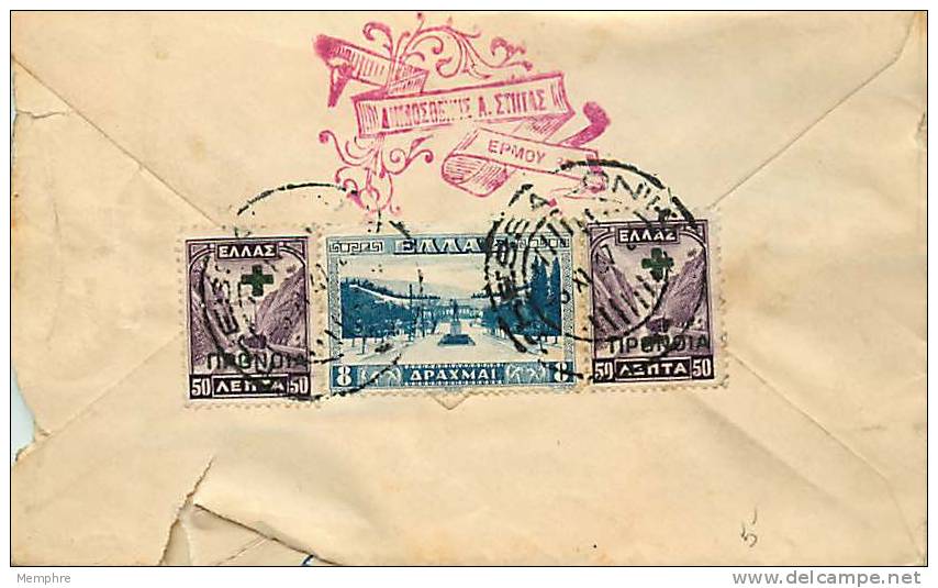 1917  Lettre Pour Les USA  8 Drachmes - Briefe U. Dokumente