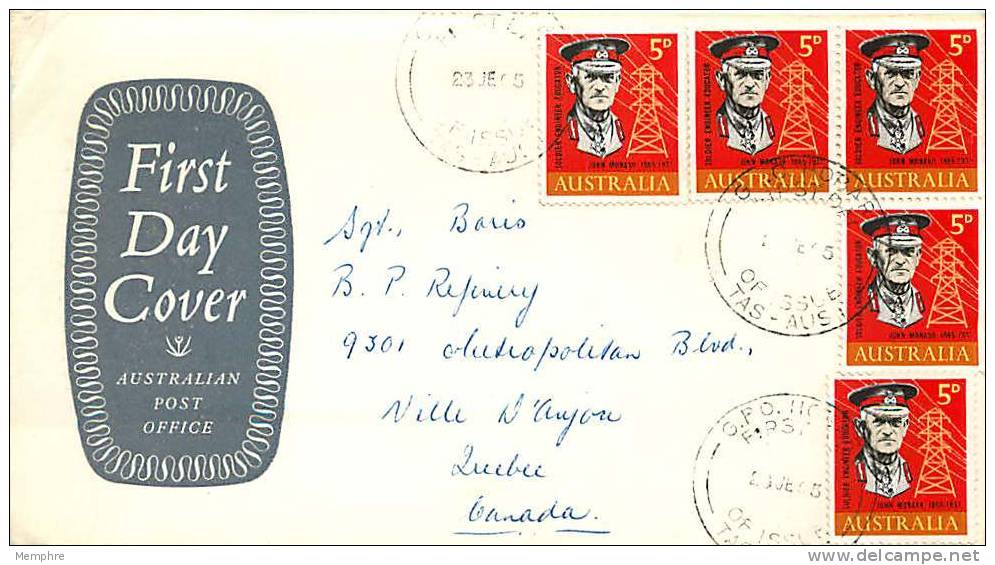 1965  Gen. Monash  5 X On PO Generic FDC To Canada - FDC