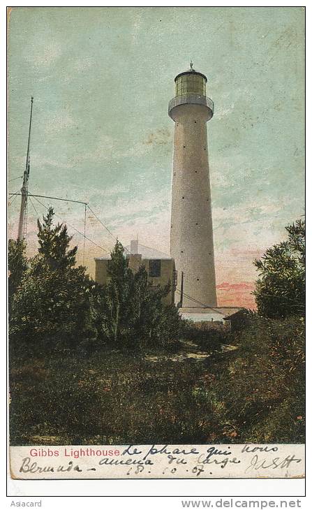 Bermuda Bermudes Gibbs Lighthouse 1907 Stamp Removed Edit Bradley 547  Phare - Bermudes