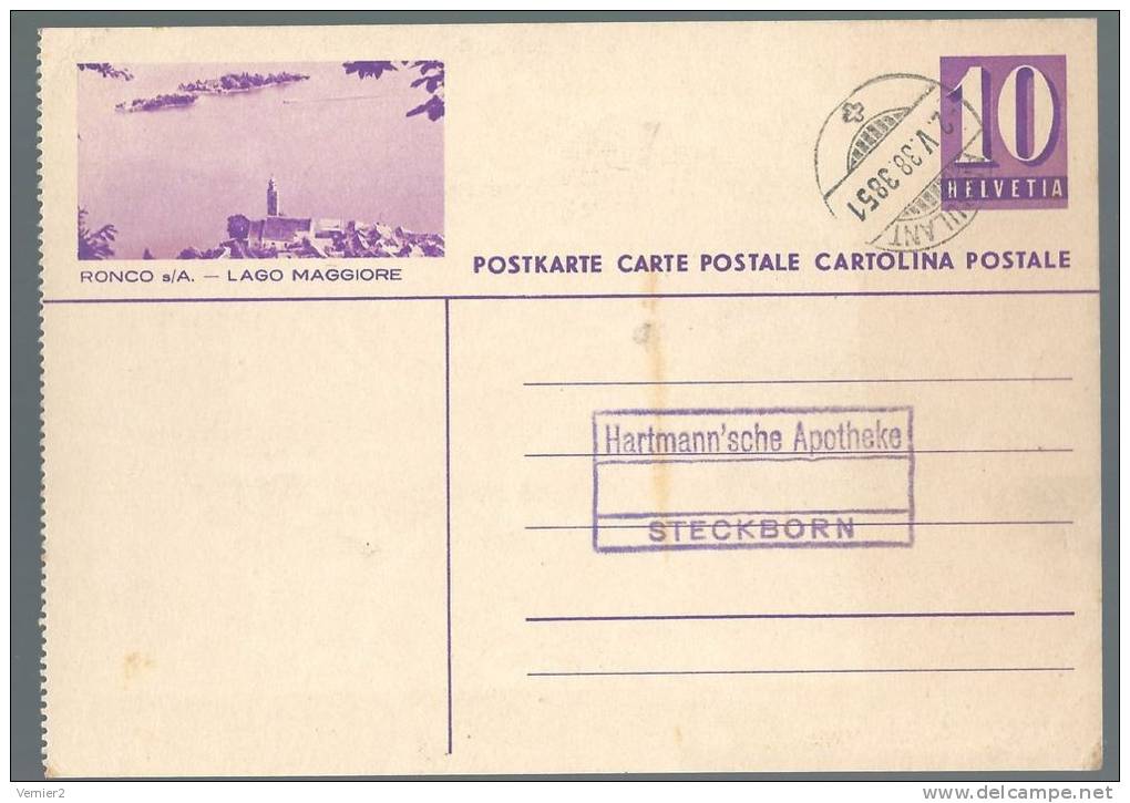 Entier Postal Ronco S/A Lago Maggiore  - Obl. Ambulant 02.05.1938 - 3851 - Interi Postali