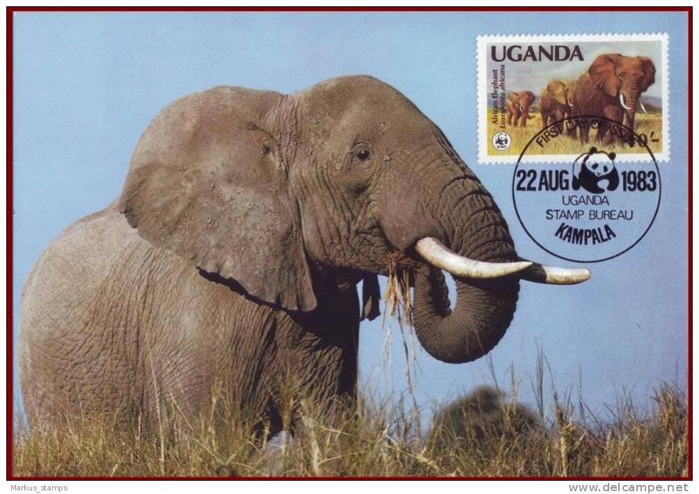 Uganda 1983 - WWF African Elephants 4 FDI Maxicards, Wild Animals Maximum Cards, FDC - Elefanten