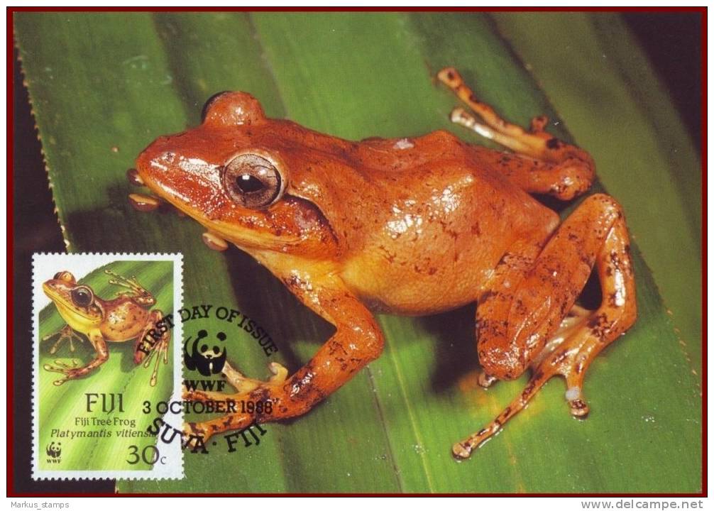 Fiji 1988 - WWF Tree Frogs 4 FDI Maxicards, Wild Life, Animals, Fauna Maximum Cards, FDC - Kikkers