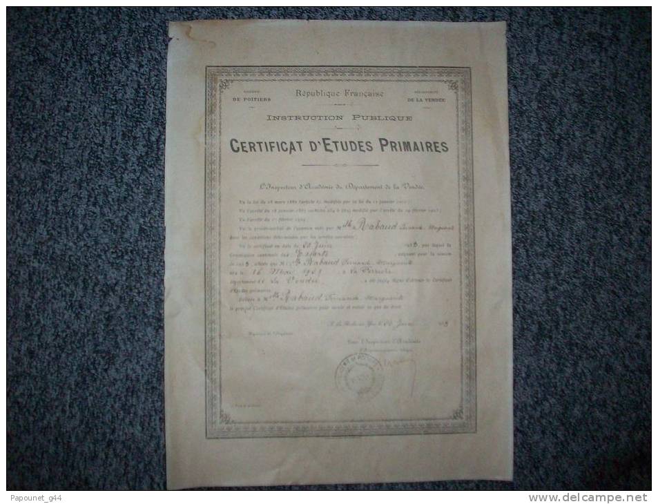 Diplôme Certificat D'Etudes Primaires1933 - Diploma's En Schoolrapporten