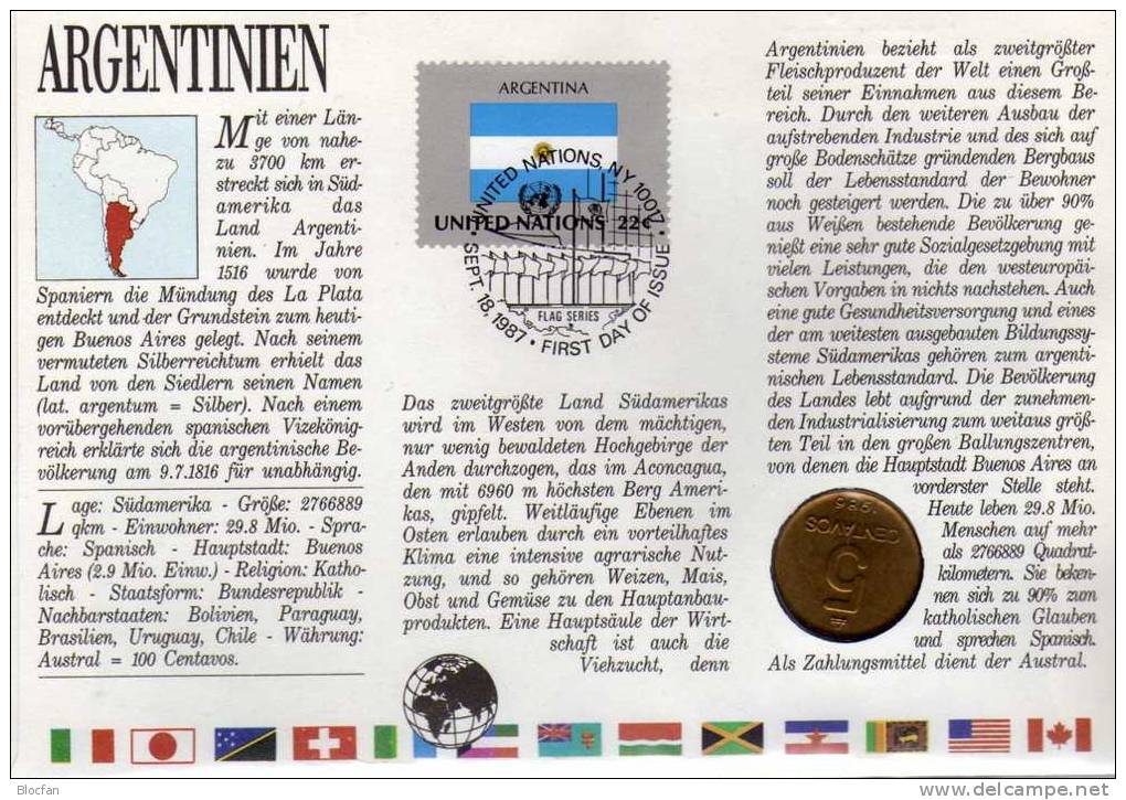 Numisbrief 1986 Numisletter Argentinien #72 5C Plus Argentina 10C O 12€ Mit Blume UNO 532 Flagge Flower Cover Of America - Argentine