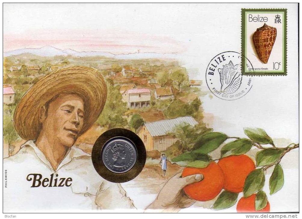 Numisbrief 1980 Numisletter Belize #34a 5C Queen Plus Brithis Honduras 10C O 12€ Mit Muschel WWF Nature Cover Of America - Belize