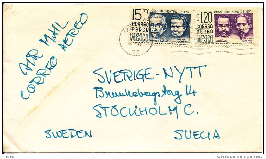 Mexico Cover Sent Air Mail To Sweden 1958?? - Mexico