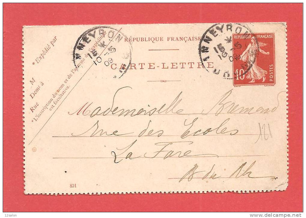 Lettre N° 138 Entier Obl ANNEYRON DROME - 1906-38 Säerin, Untergrund Glatt