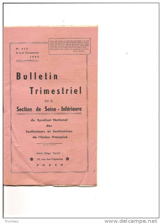 ROUEN SYNDICAT NATIONAL DES INSTTUTEURS DE SEINE INFERIEURE-1949 - Didactische Kaarten