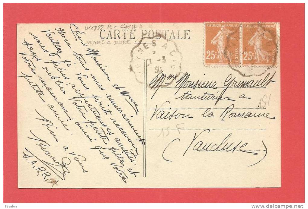 Carte N° 235 Obl VEYNES A DIGNE - 1906-38 Säerin, Untergrund Glatt