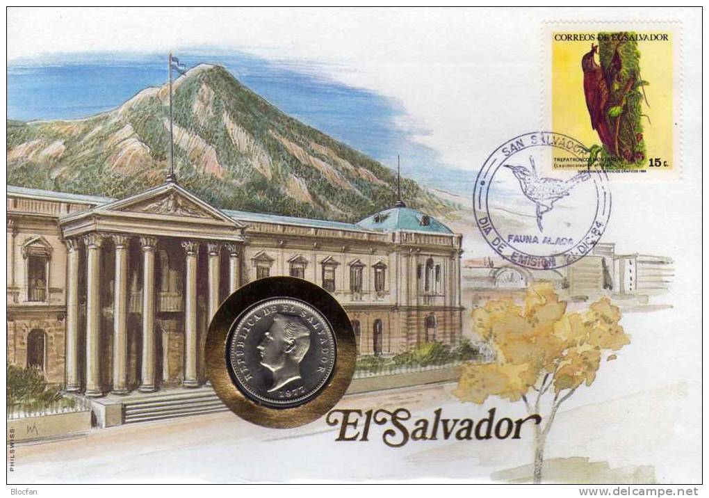 Numisbrief 1984 Numisletter Salvador #150 10C Porträt Plus Stamp 15C O 12€ Vögel Läufer WWF Birds Coins Cover Of America - Salvador