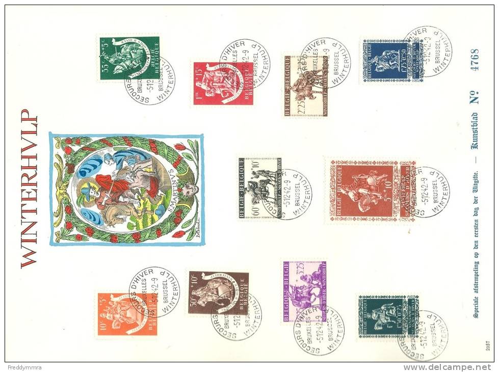 Belgique: 603/ 612 Sur 3 Feuillets Souvenir (Français - Néerlandais -Fran/ Néerl) - Feuilles Complètes & Feuillets