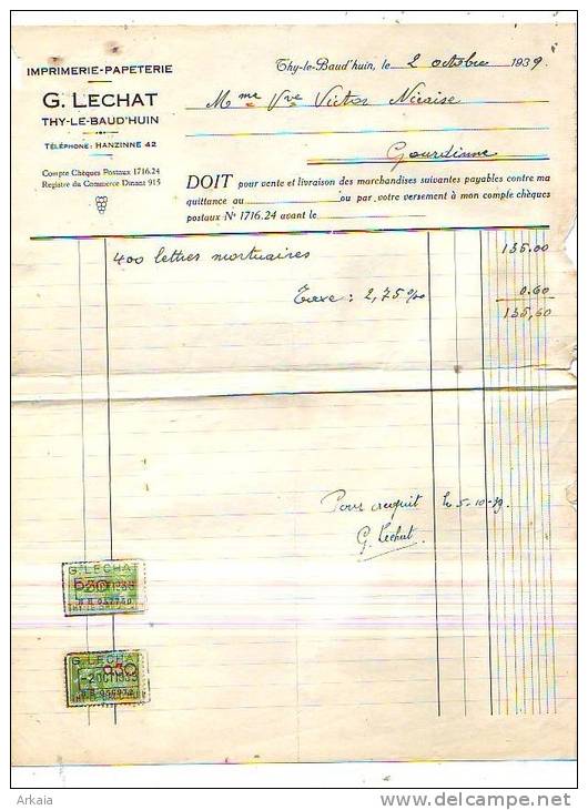 Thy-le-Baud'huin - 1939 - G. Lechat - Imprimerie-papeterie - Imprimerie & Papeterie