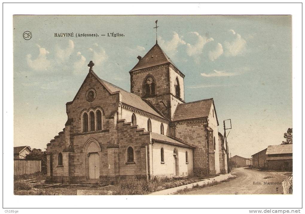CPA :  08 Ardennes : Hauviné : L' Eglise ( Colorisée ) - Autres & Non Classés