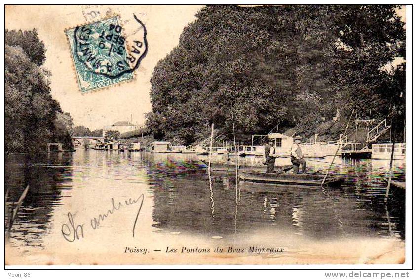 78 - POISSY  - Les Pontons Du Bras Mignaux  Pécheur  à La Ligne Thee Pèche  - Cpa Précurseur  Dos Simple - Poissy