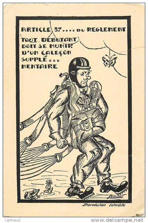 BELLE ILLUSTRATION : PARACHUTISME MILITAIRE SAUT EN PARACHUTE HUMOUR DESSIN ILLUSTRATEUR - Parachutespringen