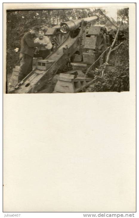 GUERRE 1914-1918 Carte Photo Sur Le Front Pièce D'artillerie Canon Gros Plan - Oorlog 1914-18