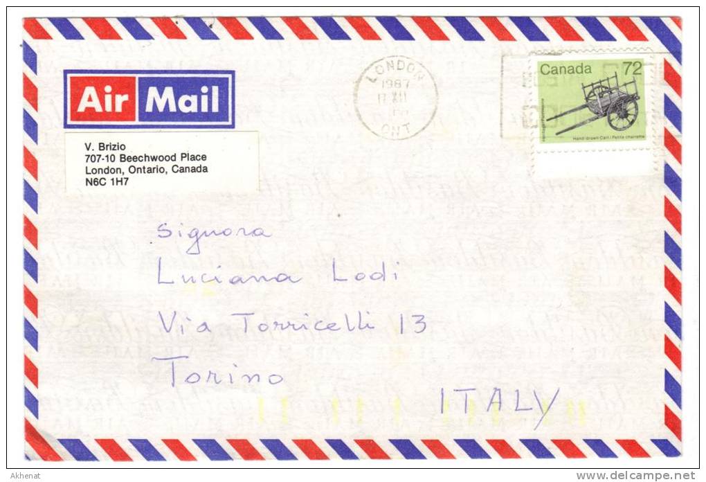 VER2251 - CANADA' 1987, Lettera Commerciale Da London Per L'Italia - Storia Postale