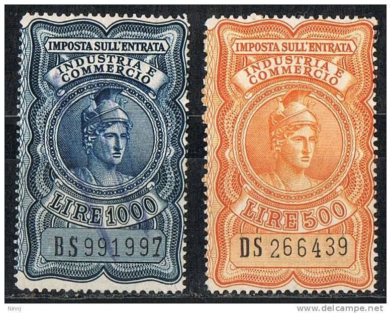 Italia 1959 Fiscali - £. 500 + £.1.000  Imposta Sull´Entrata Industria E Commercio Filigrana A Ruota Usato Sicuro - Revenue Stamps