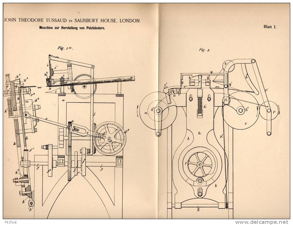 Original Patentschrift - J. Tussaud In Salisbury House , London , 1887 , Pelz - Maschine , Pelze !!! - Tools