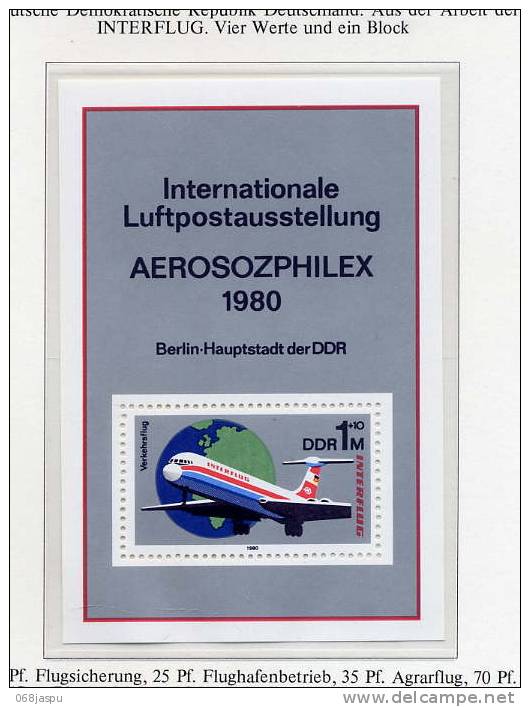 Page Album Histoire De L´aviation Allemagne Ddr 2177/2180 Bloc 57 Interflug - Airplanes