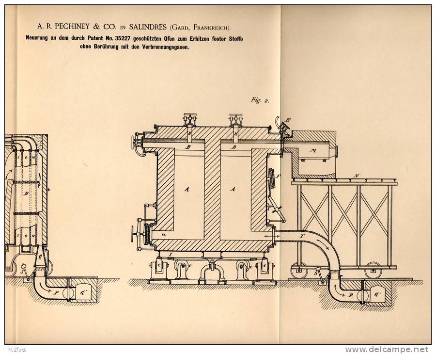 Original Patentschrift - A.R. Pechiney & Co à Salindres , Gard , 1888 ,Fours Pour Le Chauffage Des Solides !!! - Sonstige & Ohne Zuordnung