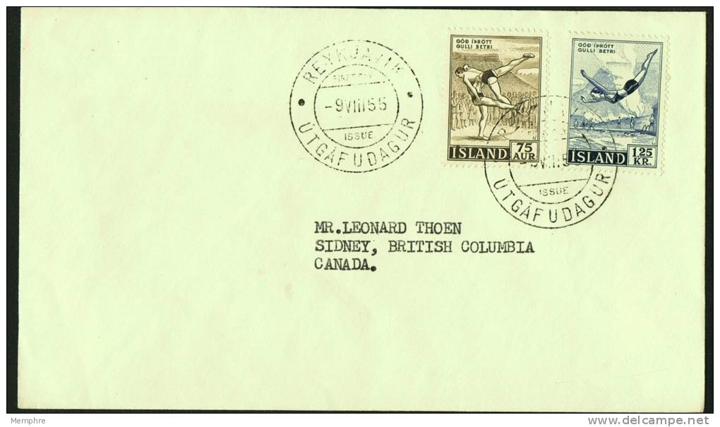 1955  Sports: Lutte. Plongeon  FDC Pour Le Canada - FDC