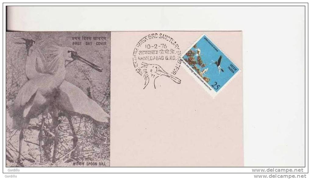 FDC Inde Spatule 1976. - Ooievaars