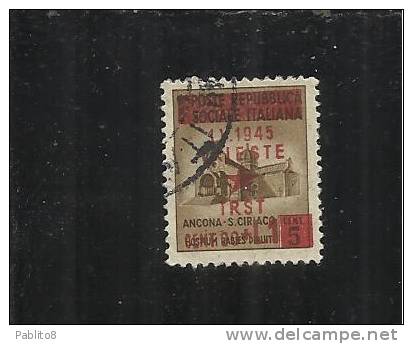 OCCUPAZIONE TRIESTE 1945 CENT. 20 + L.1 SU CENT.5   TIMBRATO - Yugoslavian Occ.: Fiume