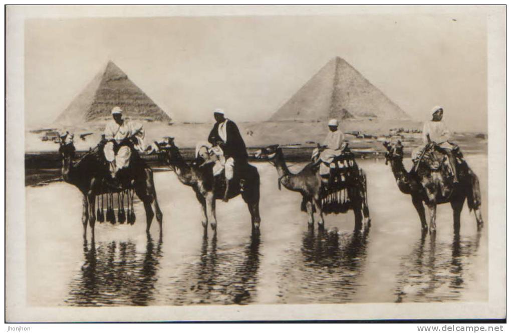 Egypt-Postcard Interwar-The Passage During The Inundation,camels-unused,2/scans. - Pyramides