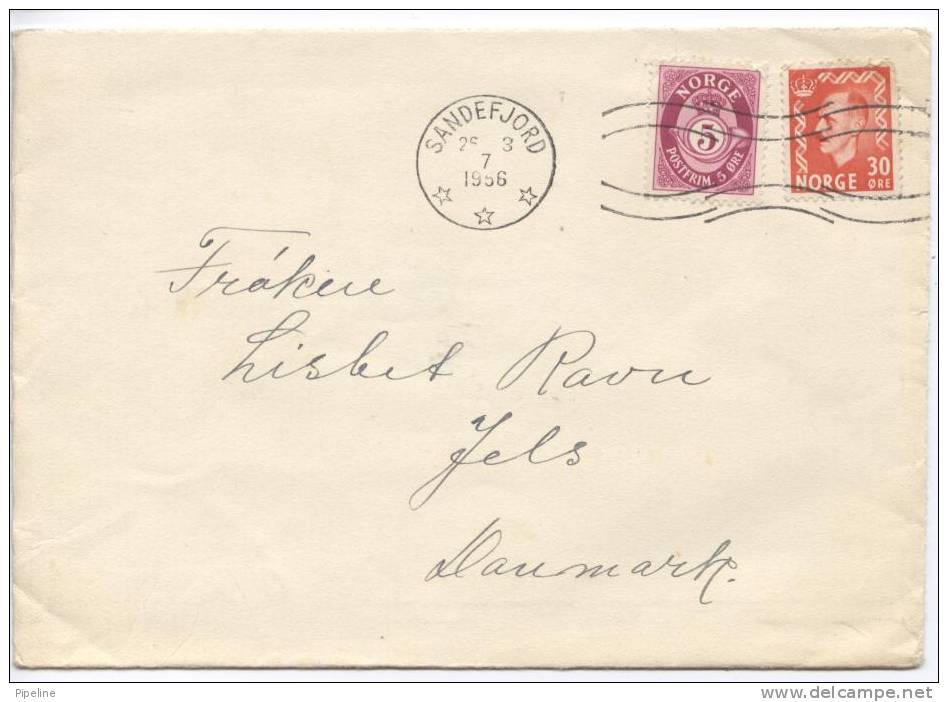 Norway Cover Sent To Denmark Sandefjord 26-3-1956 - Lettres & Documents