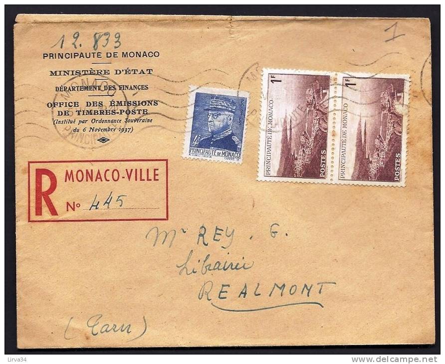 LETTRE RECOMMANDÉE DE MONACO POUR FRANCE- BON TIMBRAGE- N°242 +  PAIRE N° 265 - 1947 -   VOIR SCAN - Vide