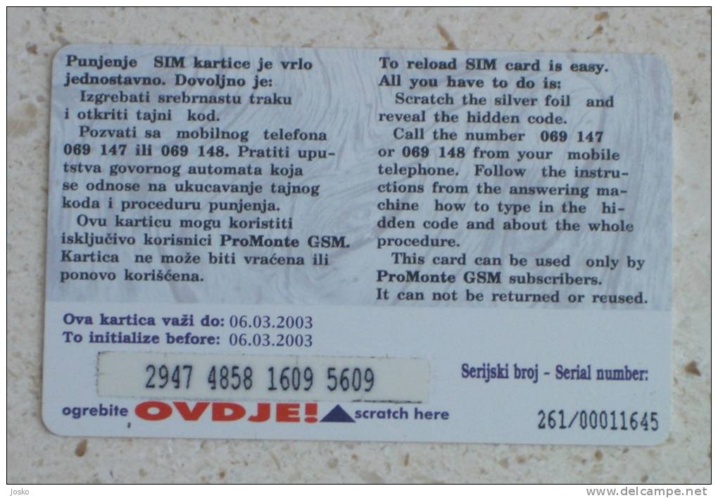 10 DEM ... Montenegro Very Old Issue Prepaid GSM Card * Prepaye Carte Recharge - Value In Old Deutschland Marks Vaucer - Autres - Europe