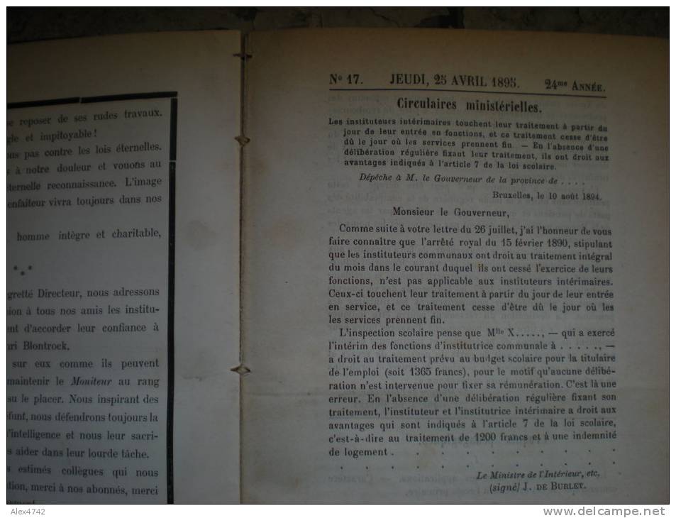 Moniteur Des Instituteurs Primaires 1895 - 6-12 Anni