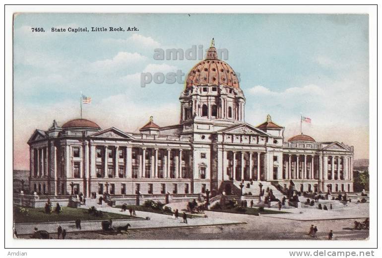 USA, LITTLE ROCK ARKANSAS, STATE CAPITOL BUILDING FRONT STREET VIEW  C1910-20s Vintage Antique Unused Postcard  [c2962] - Little Rock